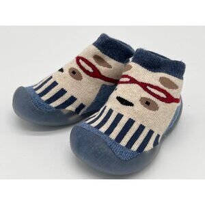 Sock-Like Baby Shoes With Striped & Bear Face Print Toddler Size 4T Soft Sole No